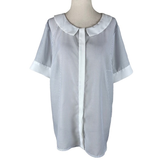 ModCloth White/Blue Striped Button Down Blouse - Picture 1 of 8